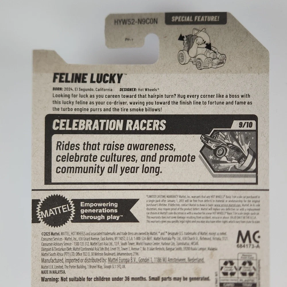 FELINE LUCKY Hot Wheels 2025, 234/250,  Celebration Racers 9/10,New Factory Card